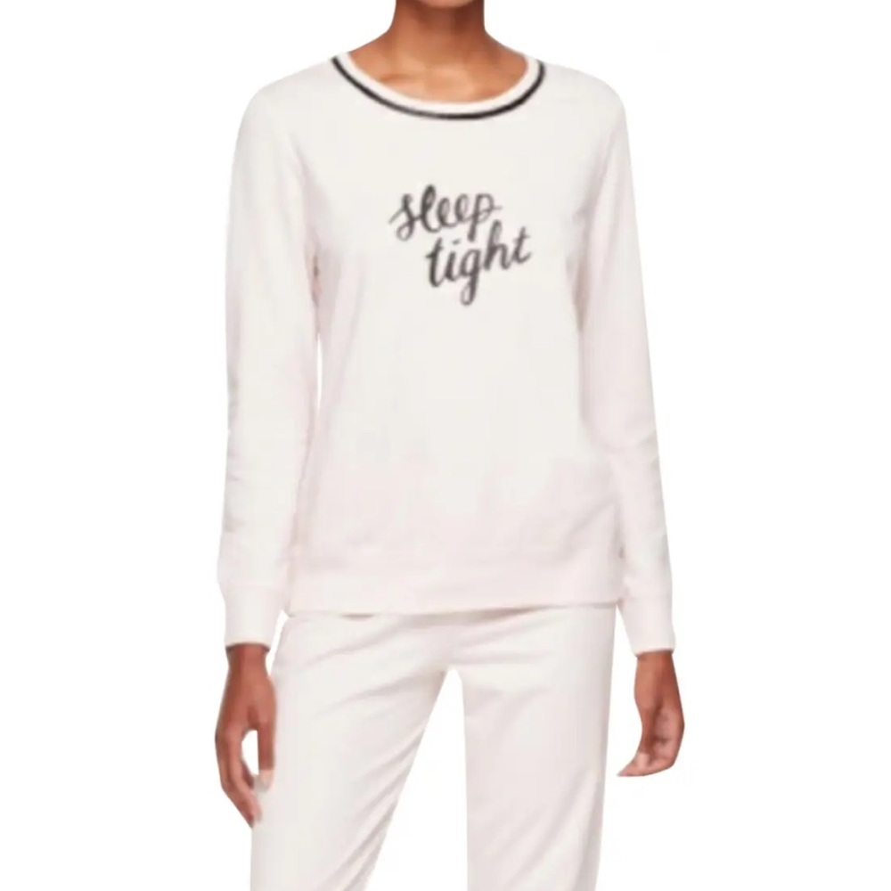 Kate Spade XS Pink, Black Knit Long Sleeve Sleep Tight Pajama Loungewear Top